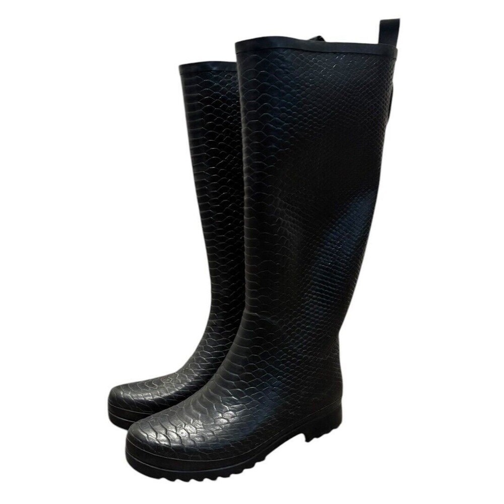 Stuart Weitzman Black Rubber Rain Boots Size 6‎ Croc Embossed